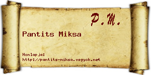 Pantits Miksa névjegykártya